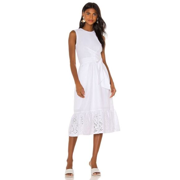New. PARKER white midi dress with eyelet. Medium. Retails $298 - Picture 1 of 9